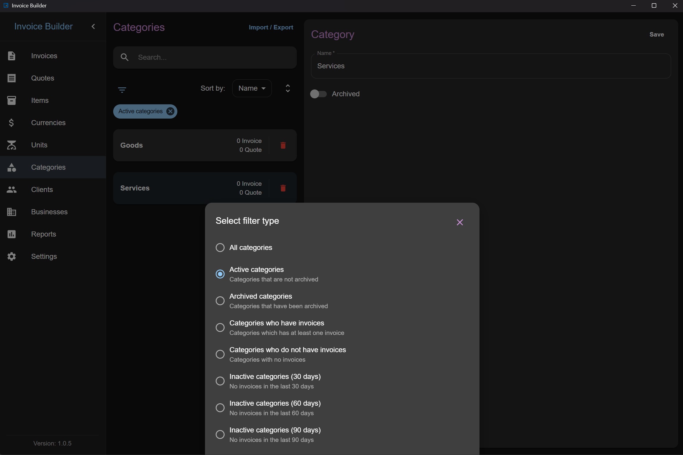 Categories filters