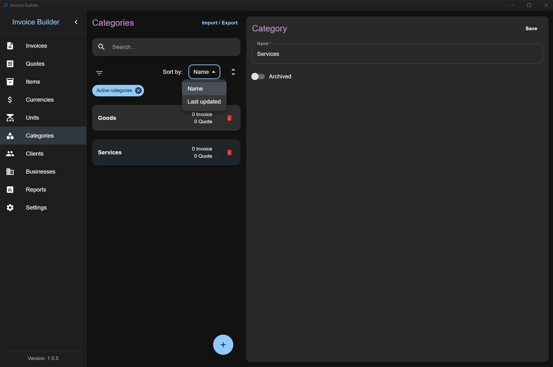 Categories sort