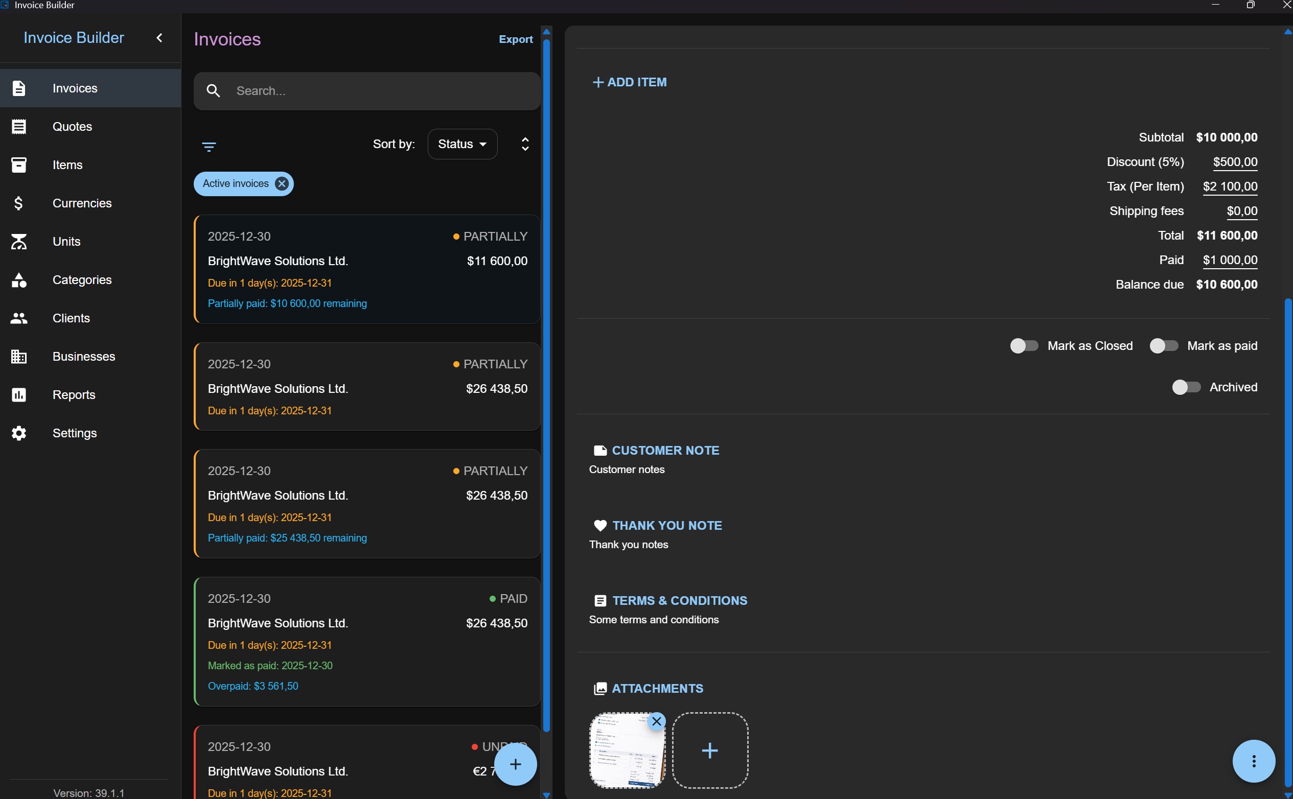 Invoice attachments