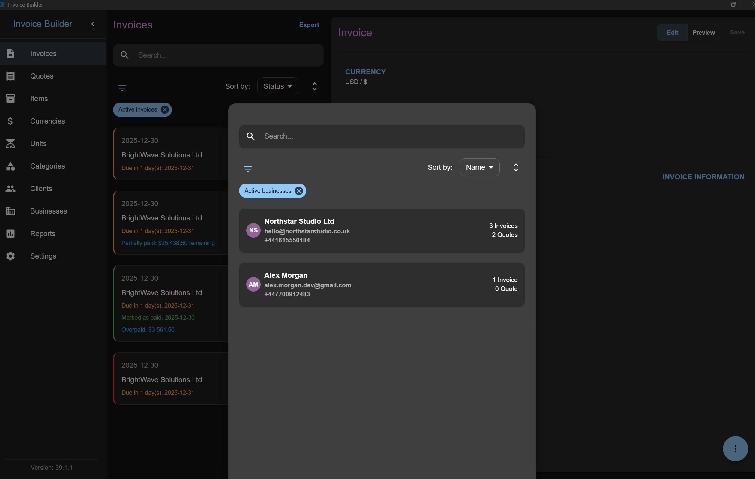 Invoice business creation