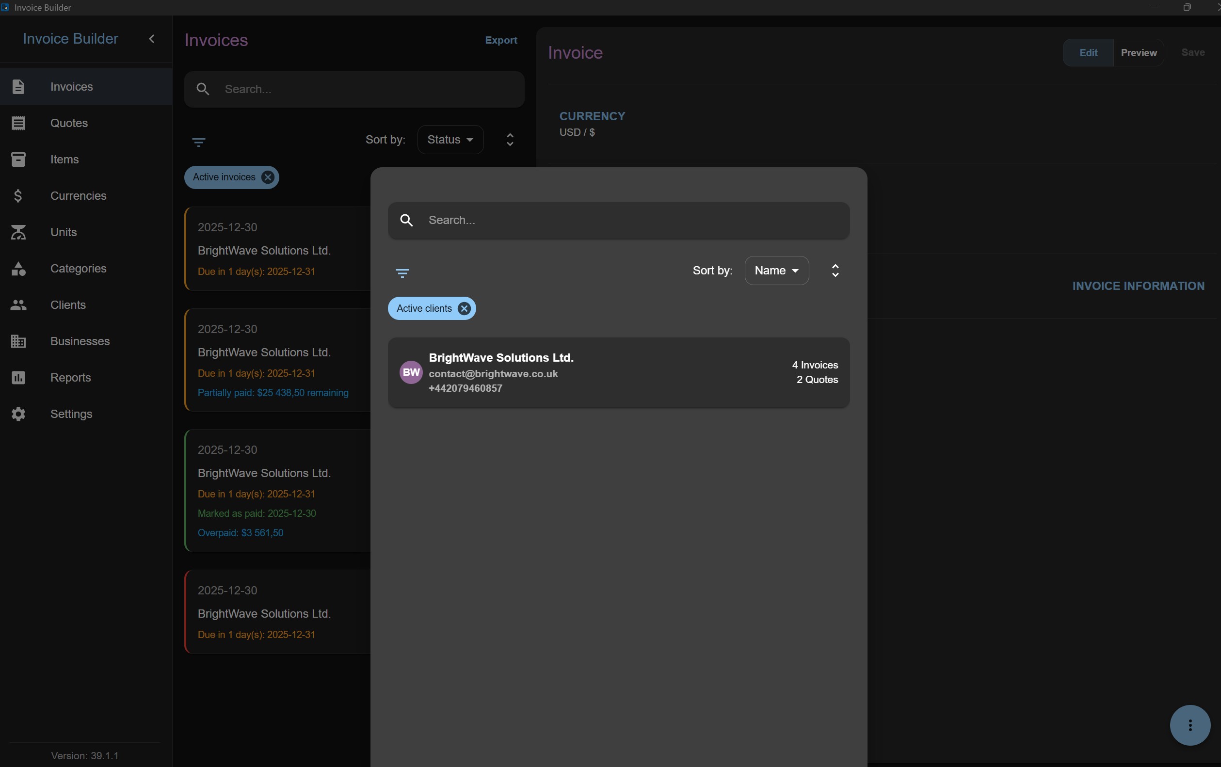 Invoice client creation