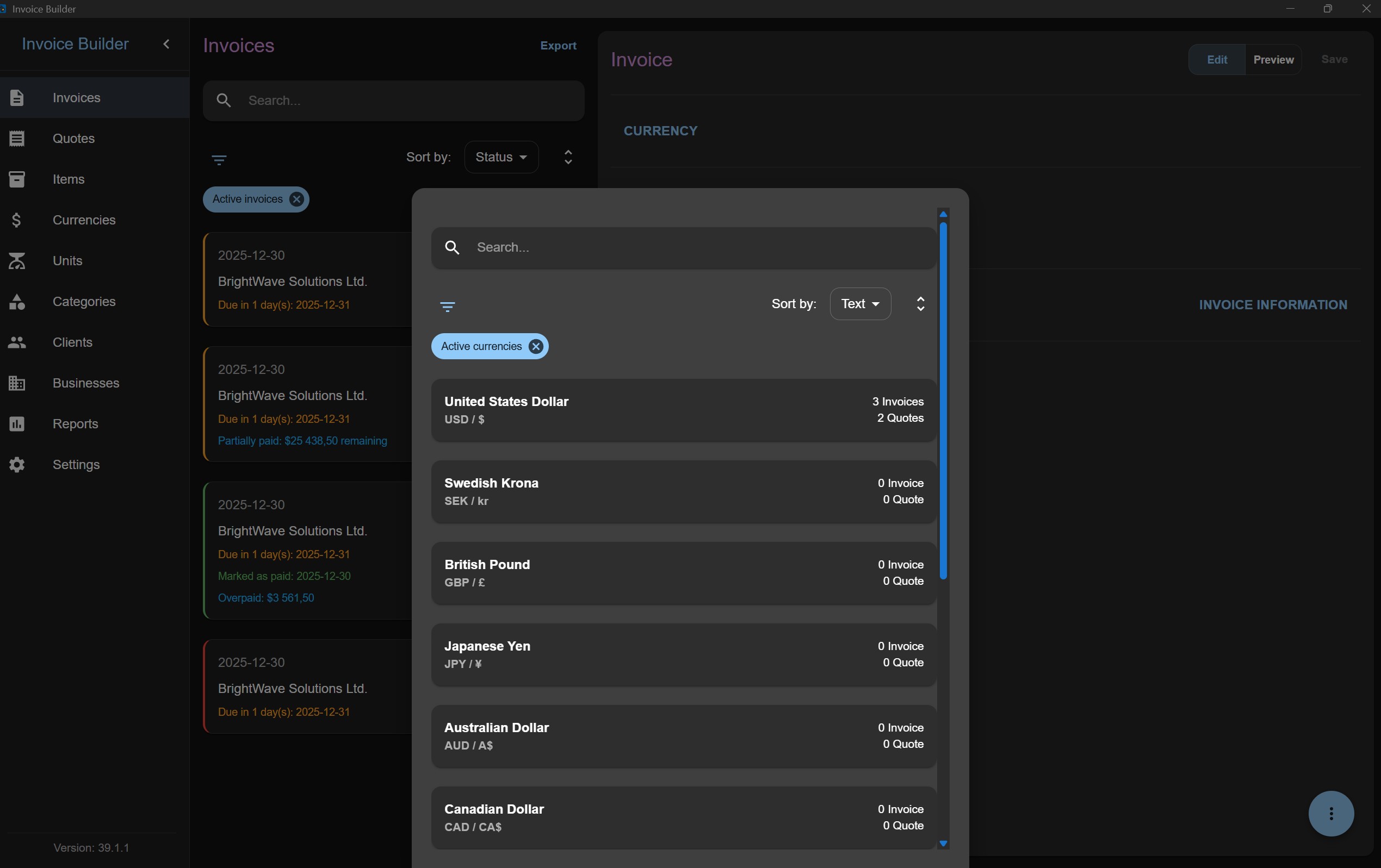 Invoice currency creation