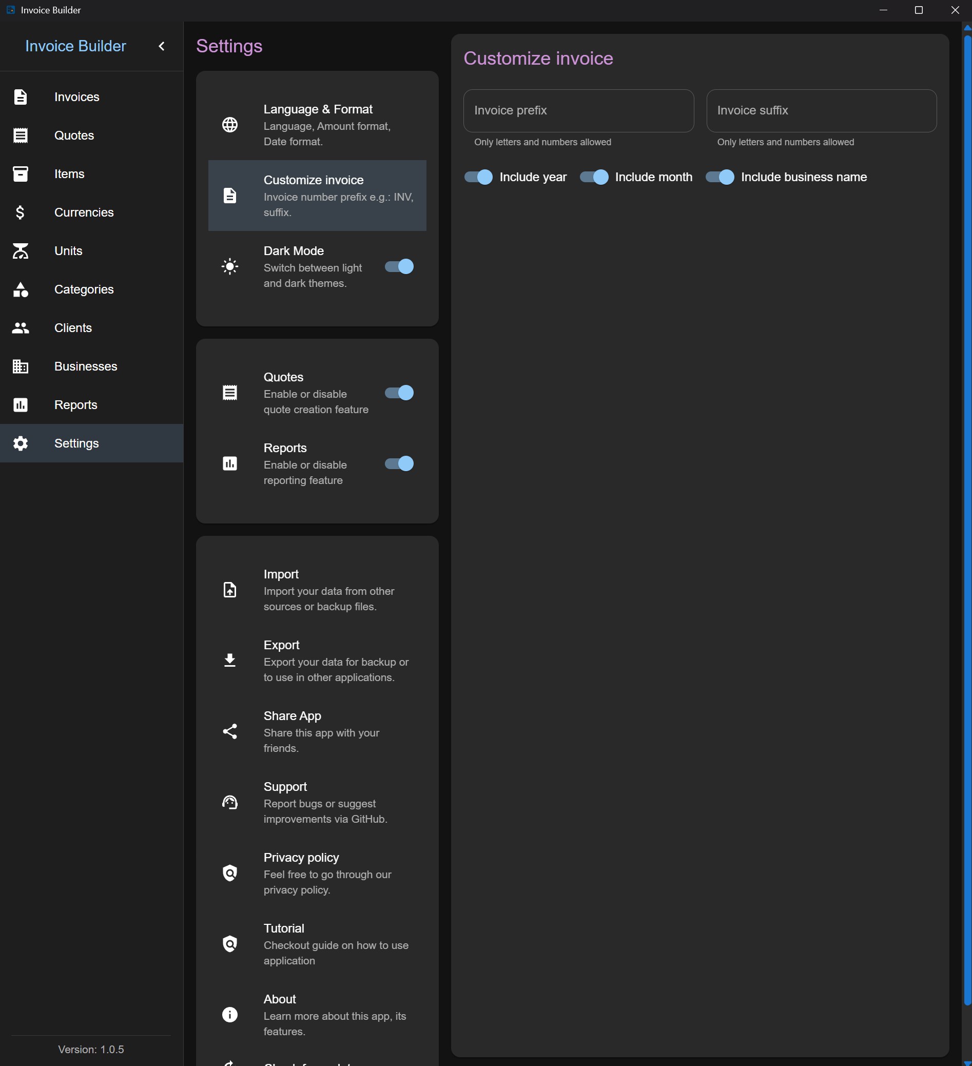 Customize invoice