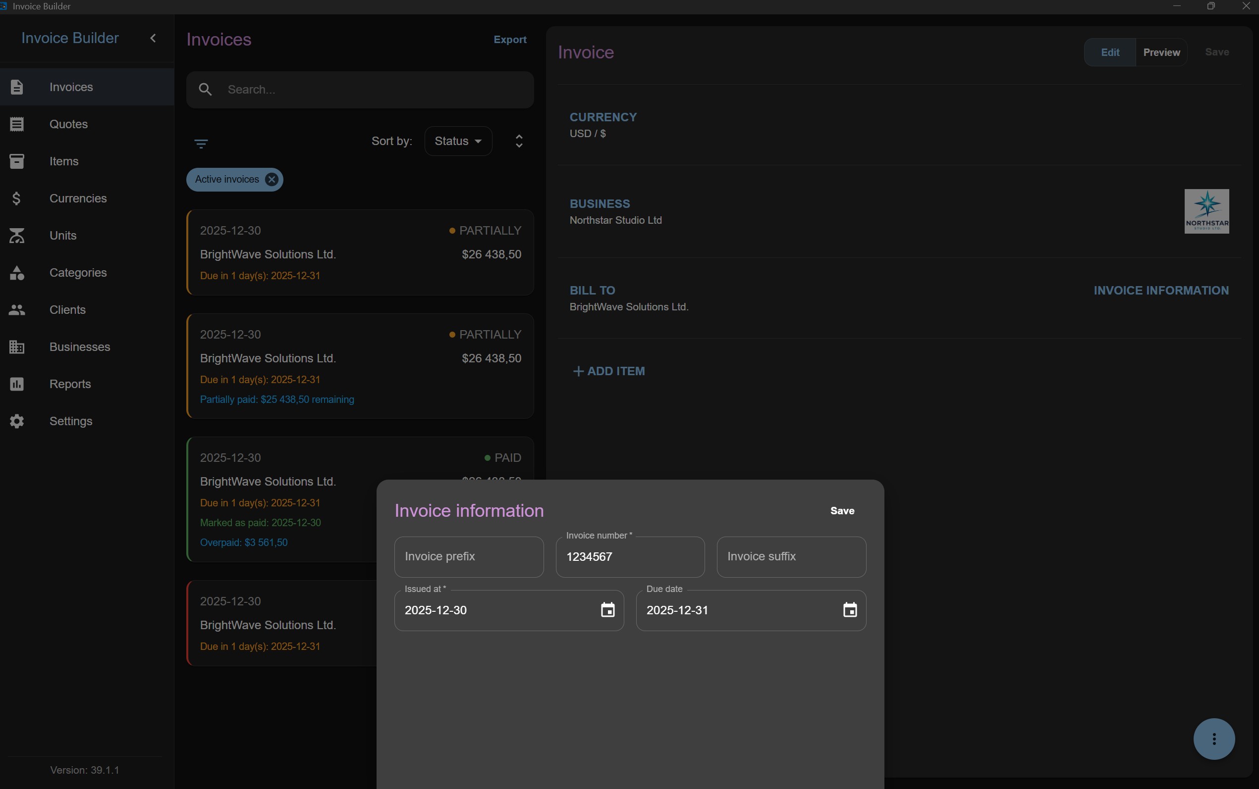 Invoice information