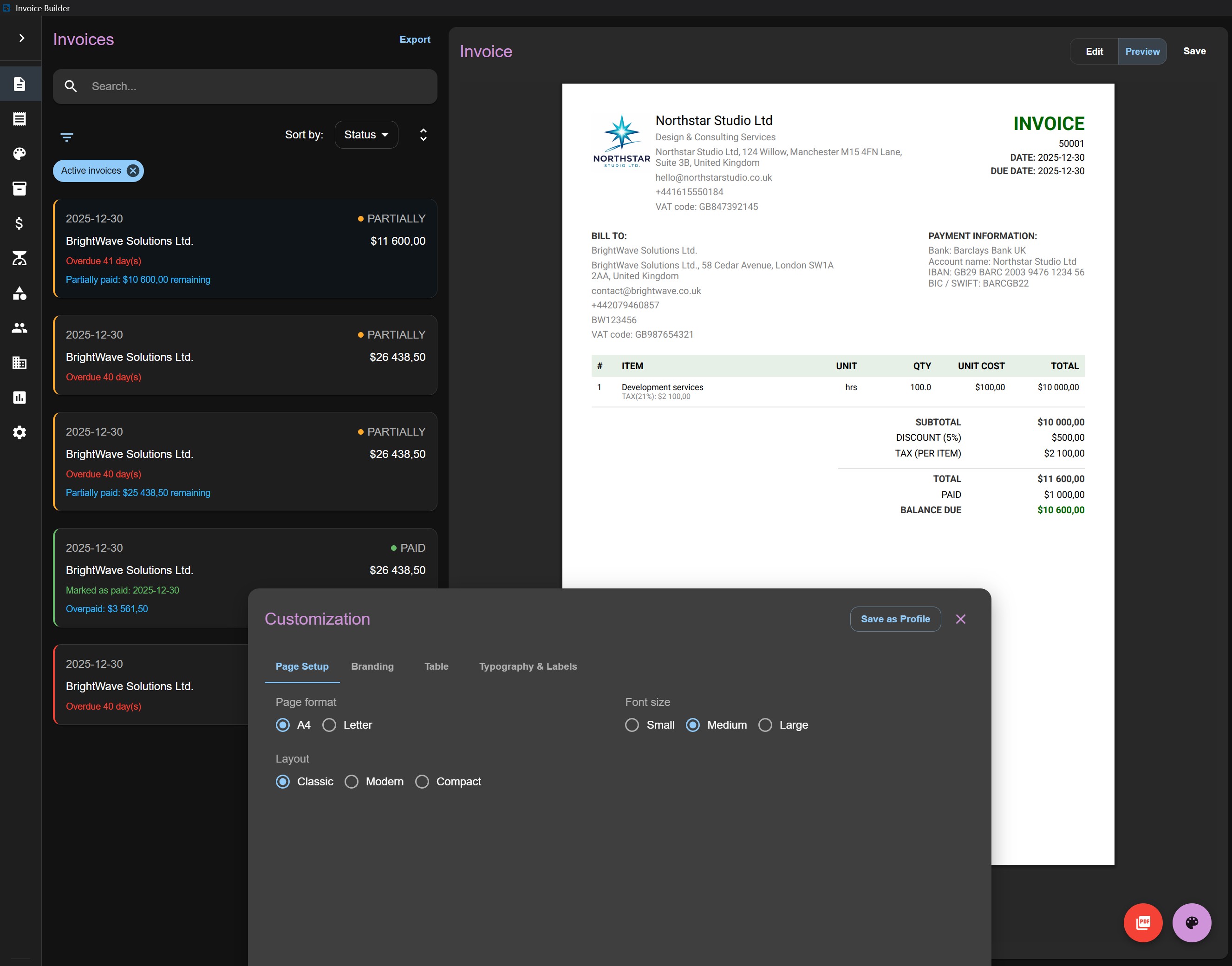 Invoices customized option 1