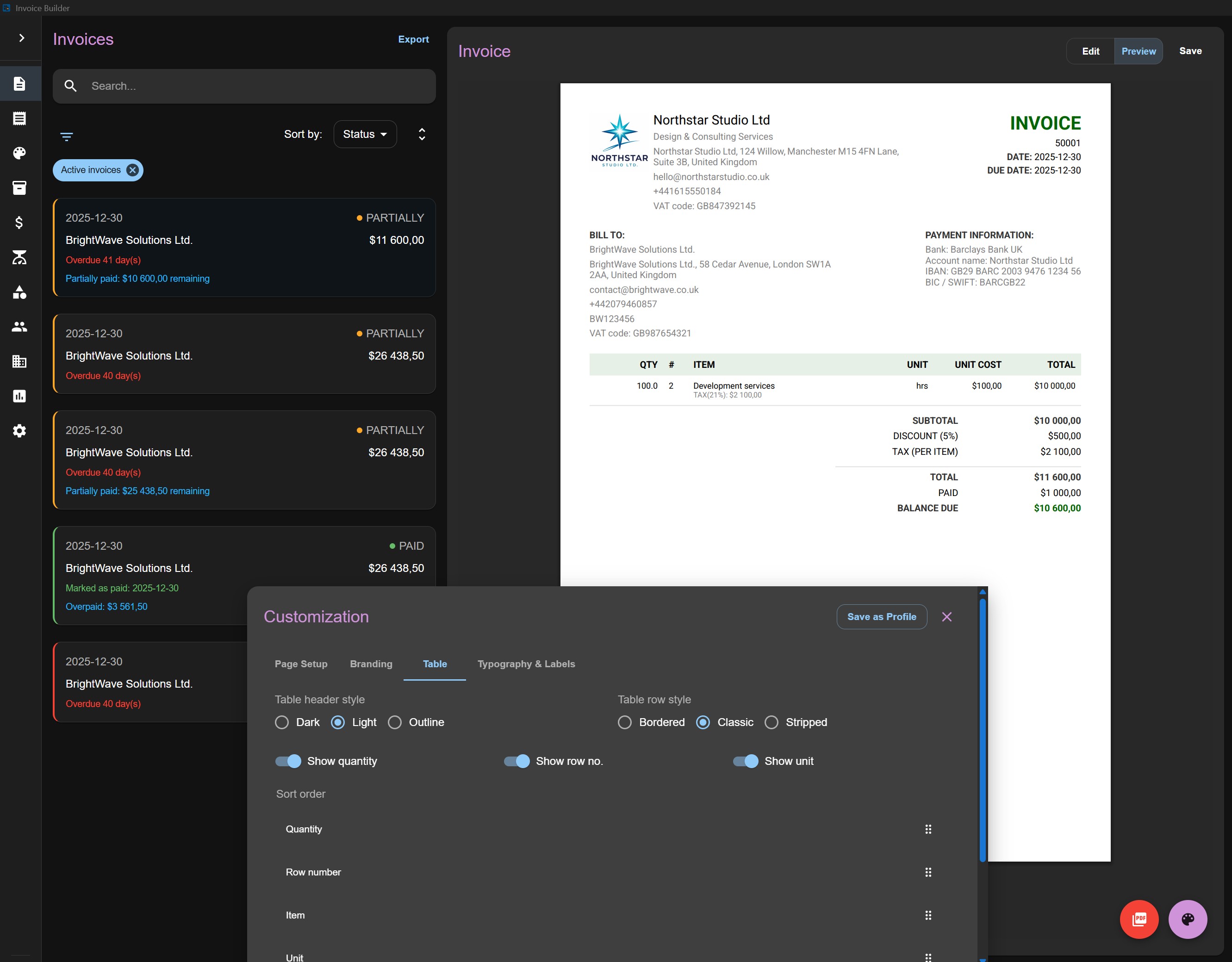 Invoices customized option 3
