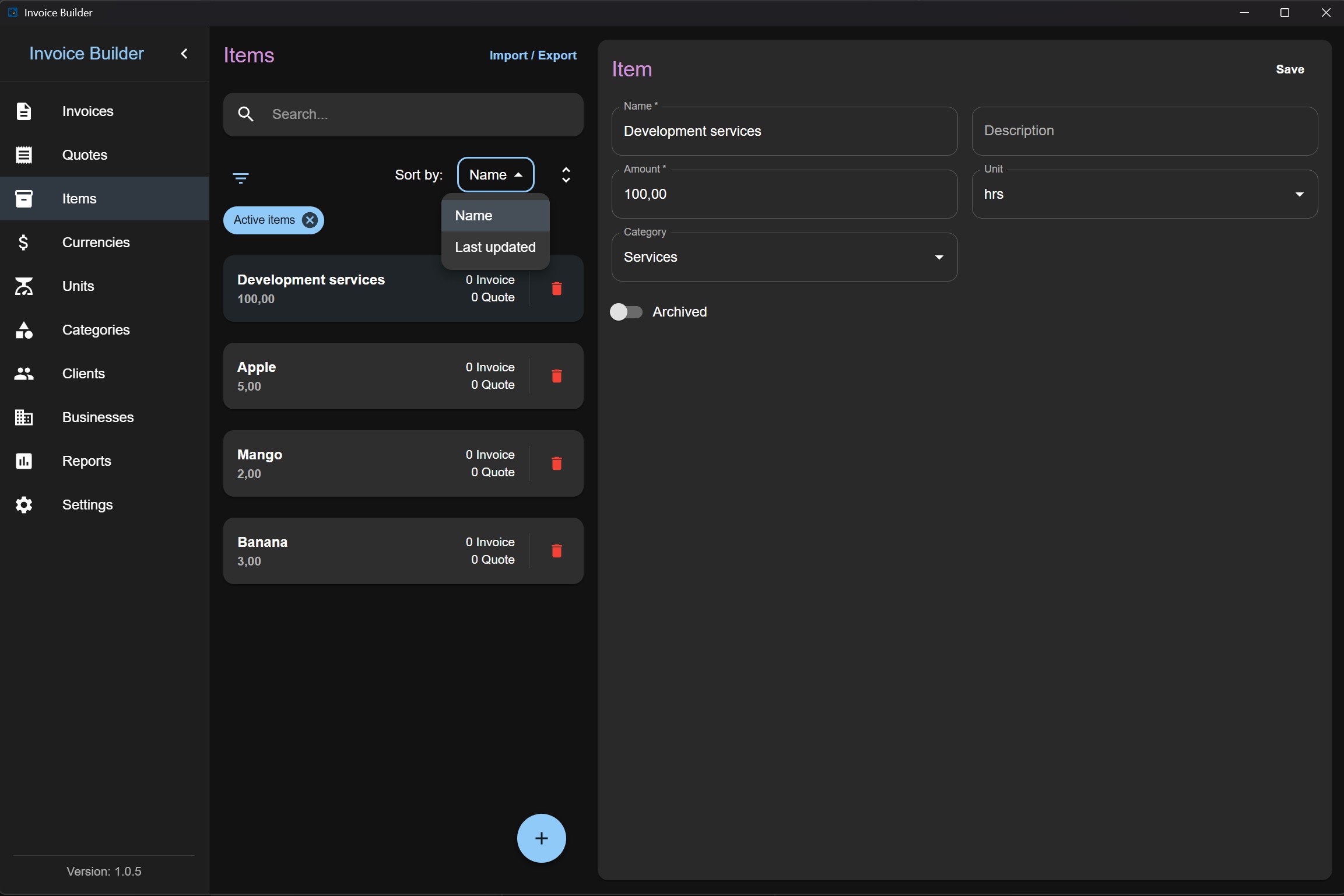 Items sort