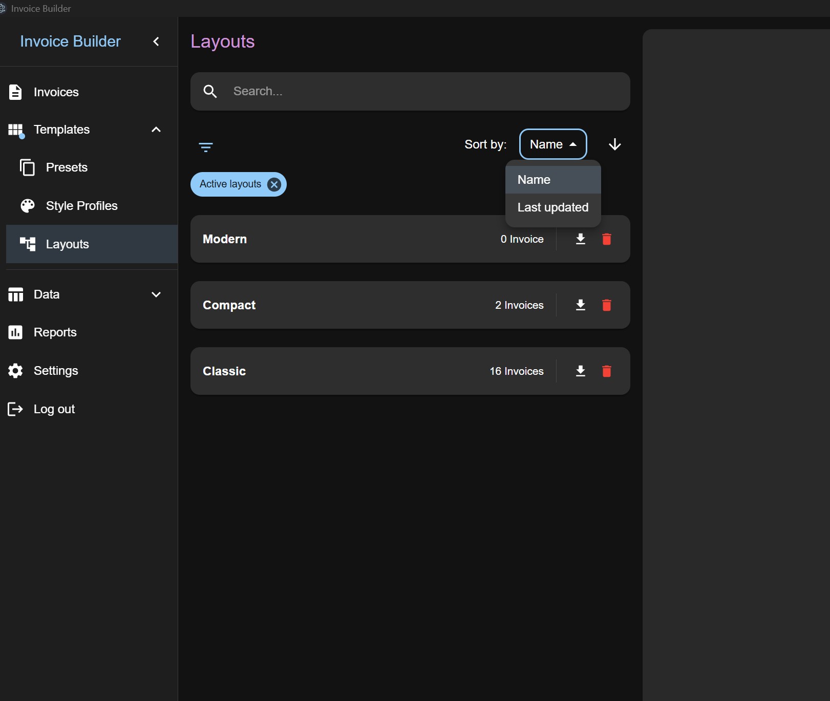 Layouts sort