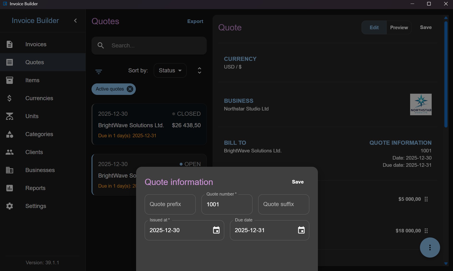 Quote information