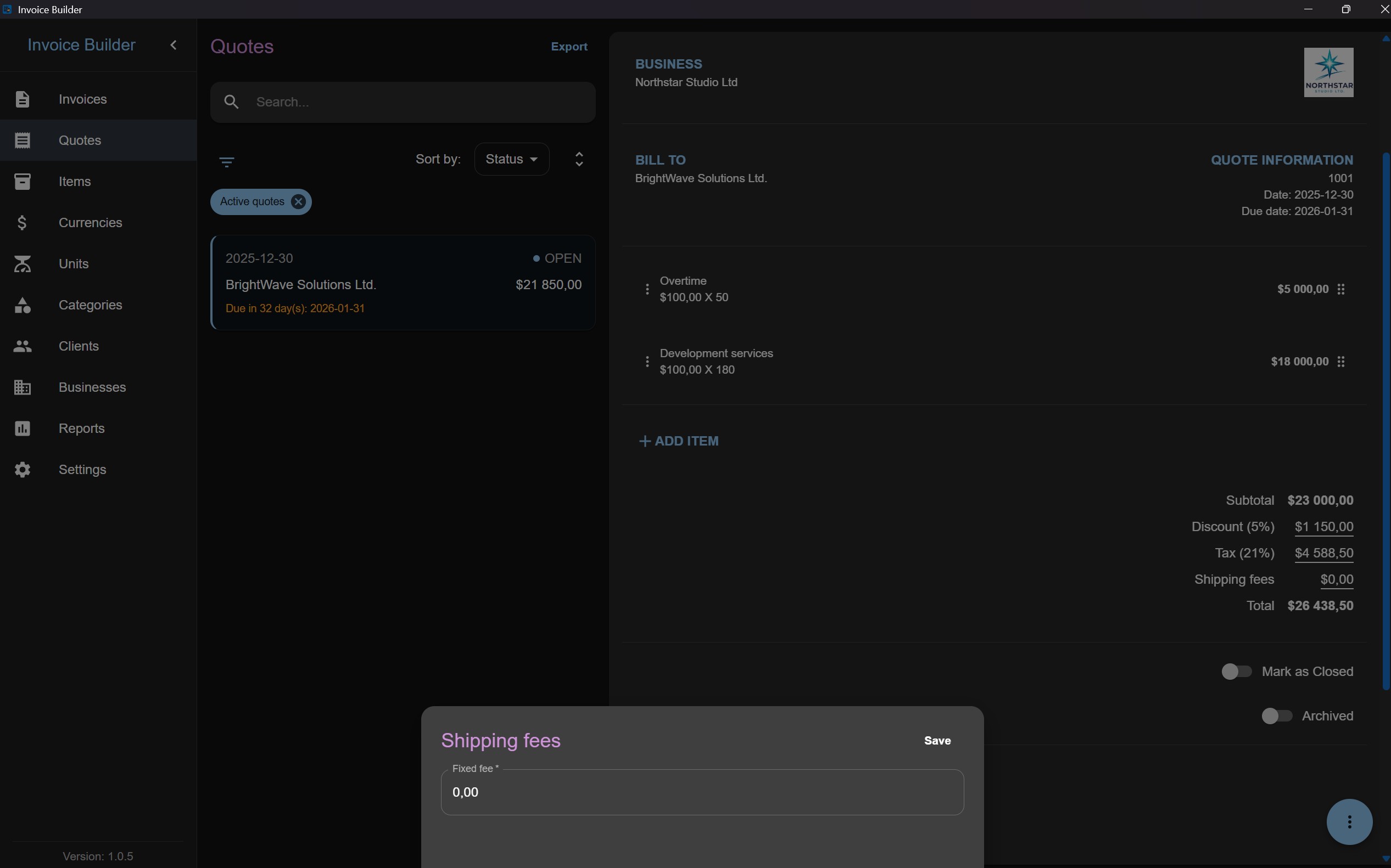 Quote shipping fees