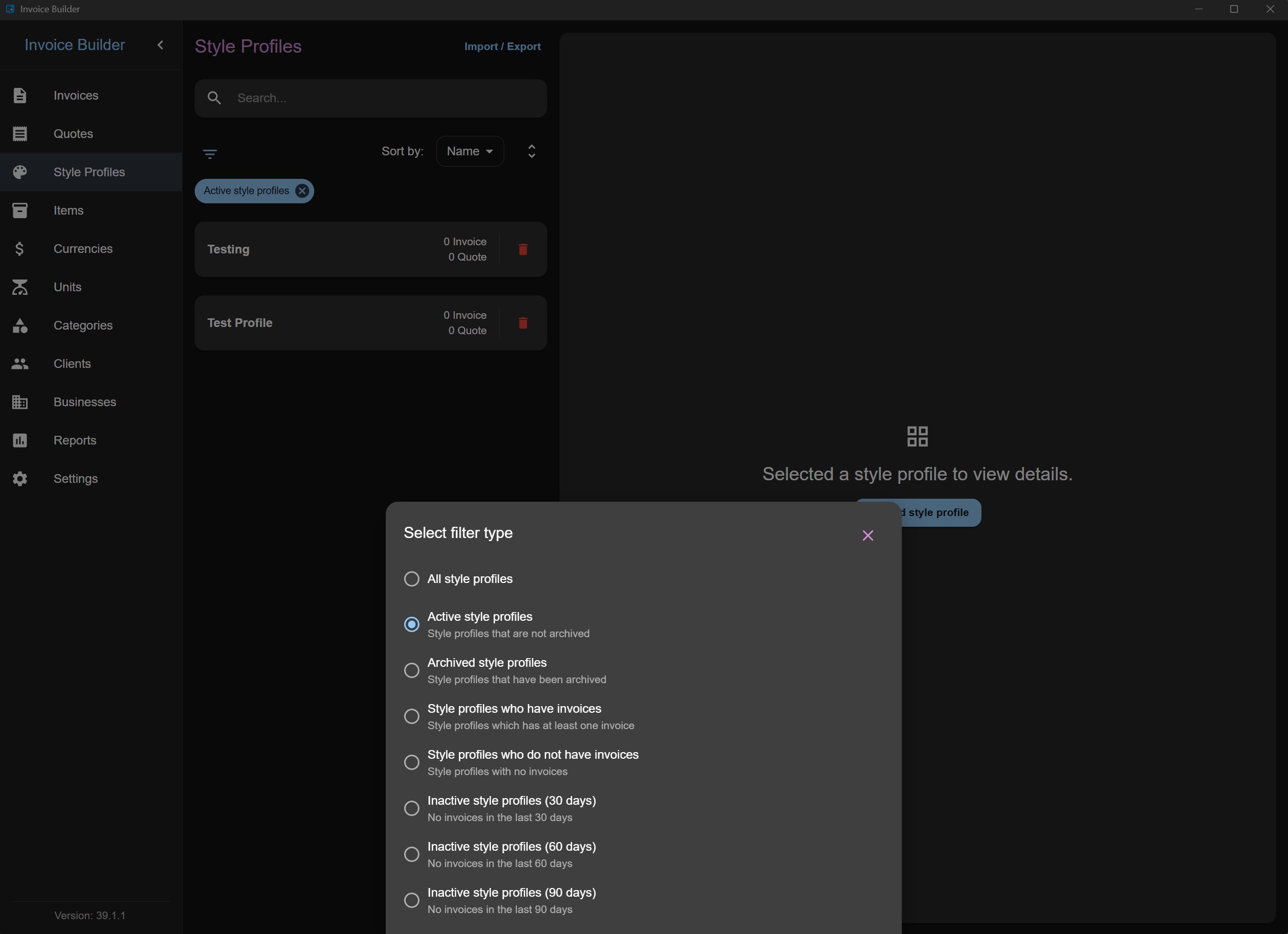 Style profiles filters