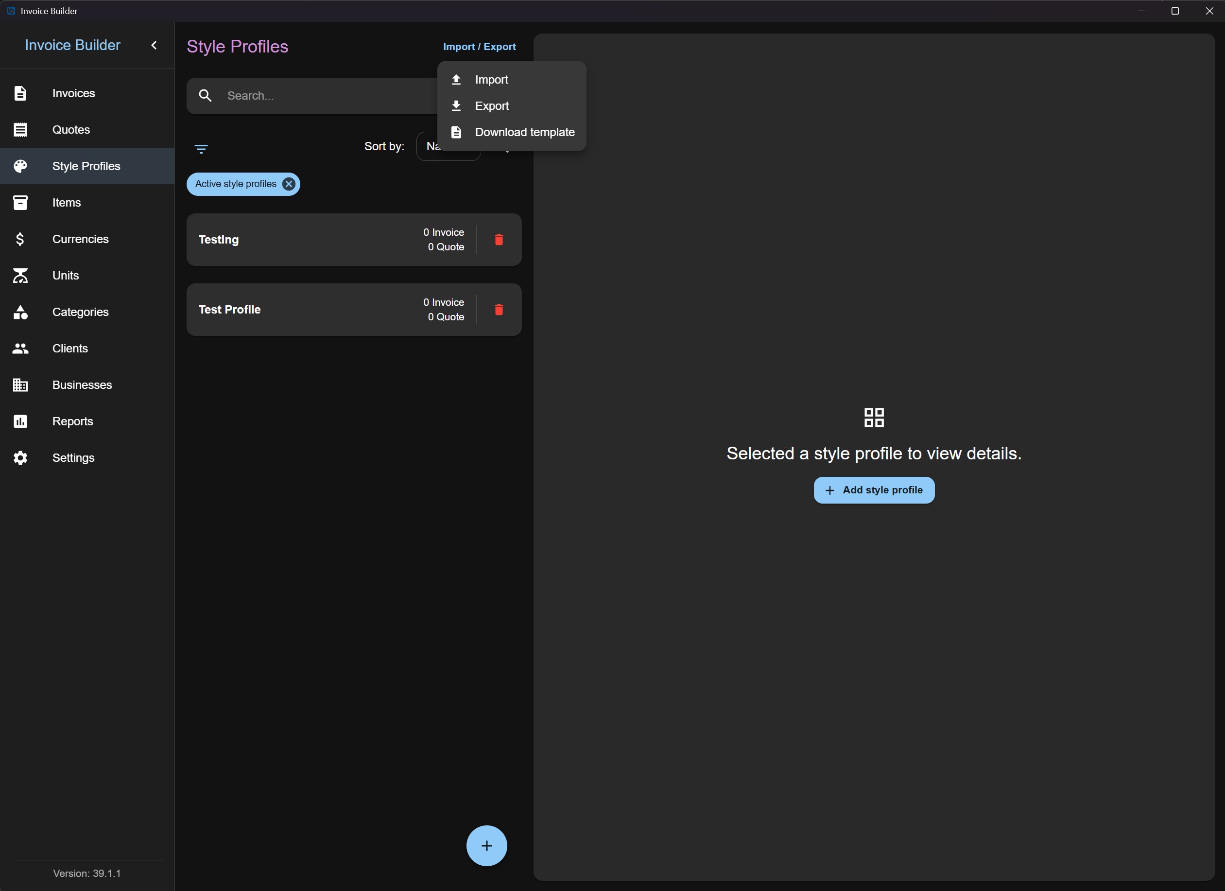 Style profiles import/export